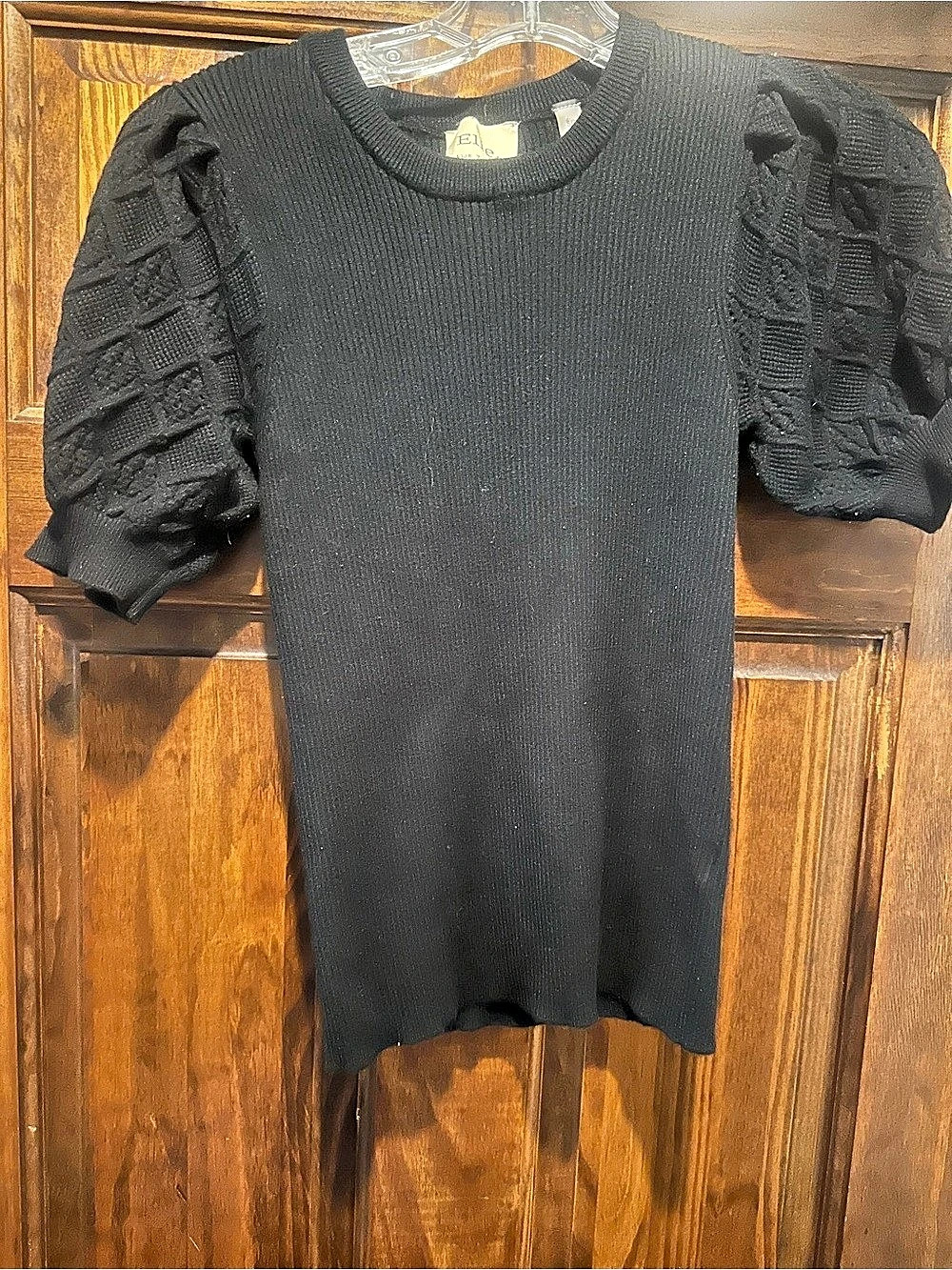 Elie Tahari Ribbed Puff Sleeve Sweater Black Small